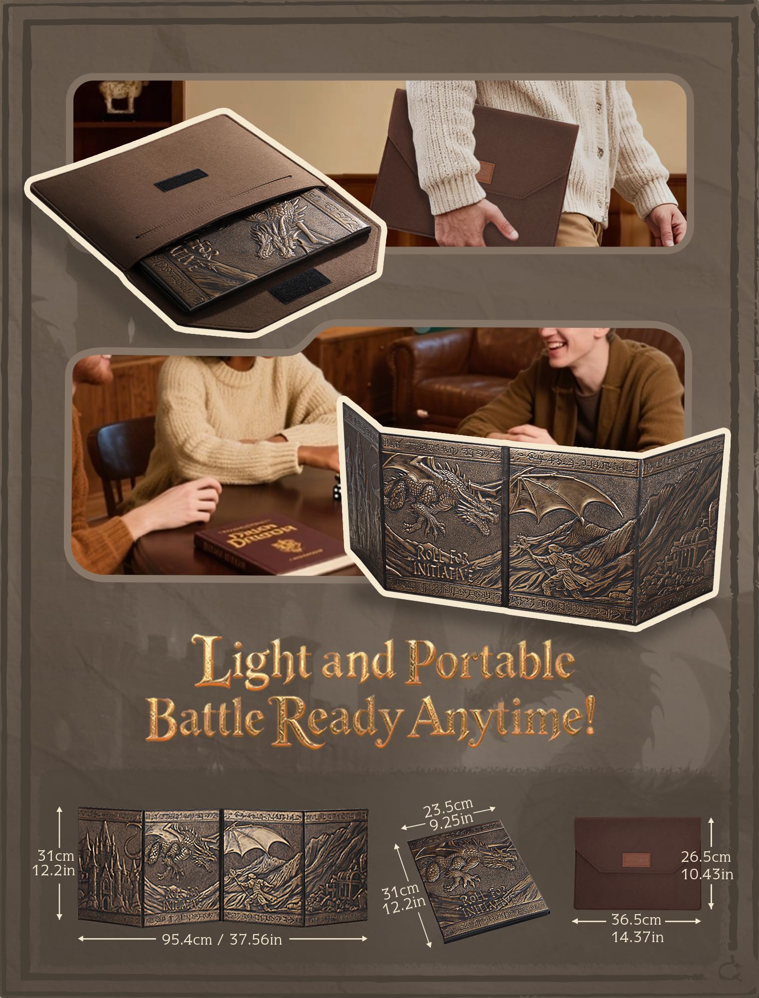 Trymaker DM Screen unfolded creates immersive battlefield setup for adventures