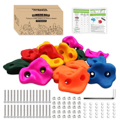 Trymaker rock holds colorful set for kids and adults on indoor walls.