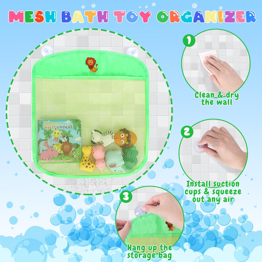 TSDATOWR mesh bag organizer keeps bath toys dry and stored