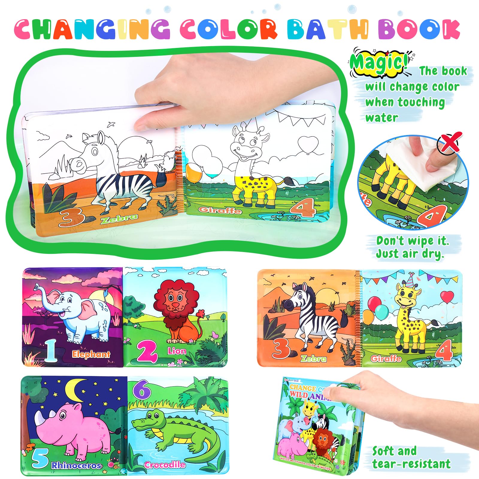 TSDATOWR color-changing bath book activates with water for sensory delight