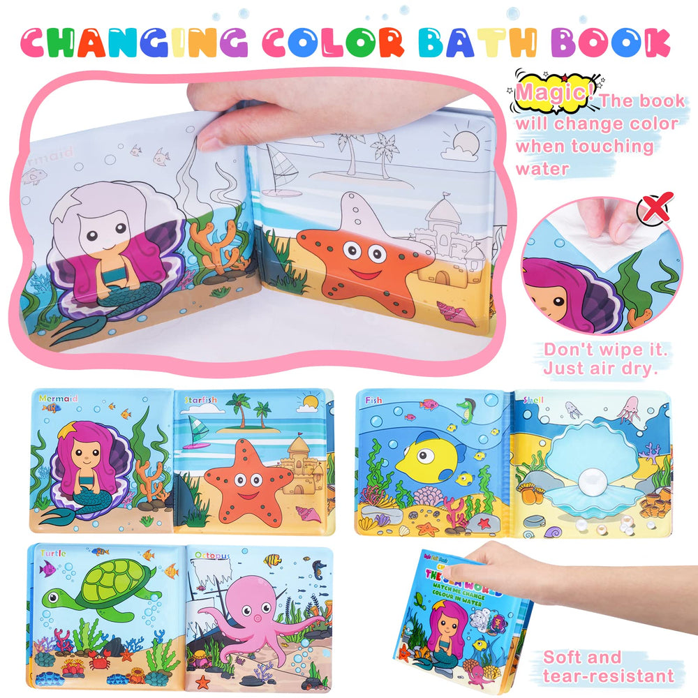 TSDATOWR color-changing ocean bath book reveals changing colors in water.