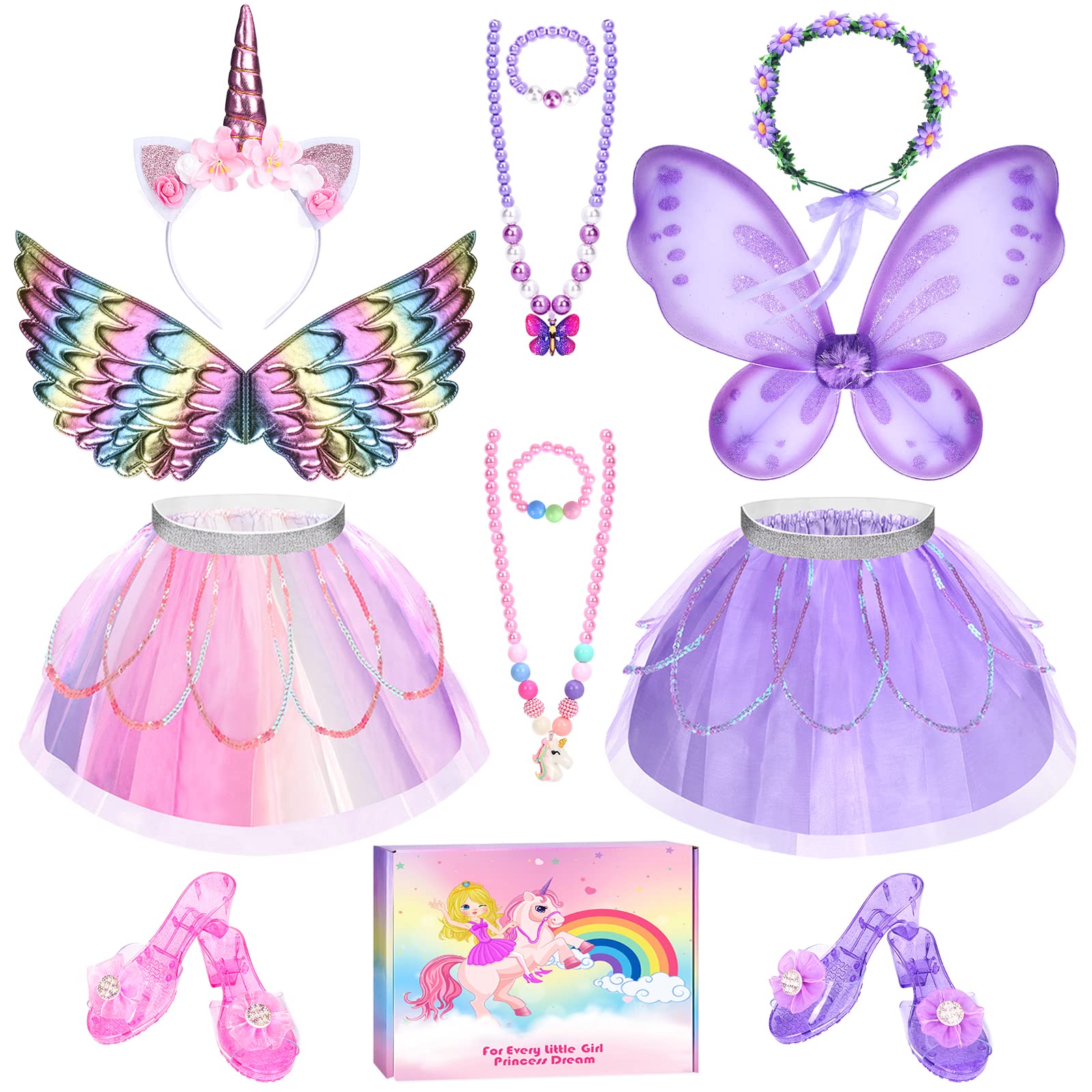 TSDATOWR princess dress-up set with unicorn wings for imaginative pretend play and stylish outfits.