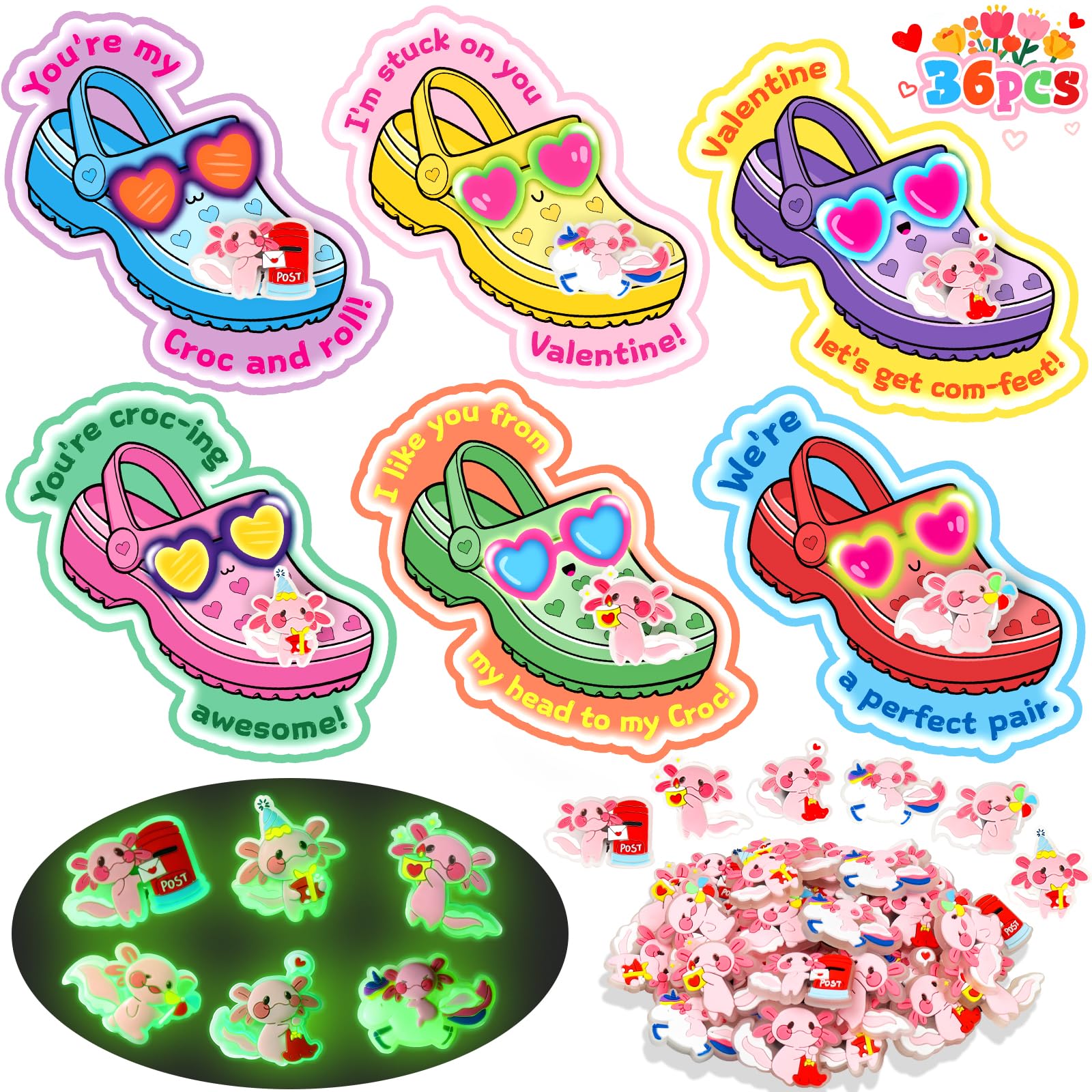 TSDATOWR axolotl shoe charm on valentines card adds playful surprise for kids