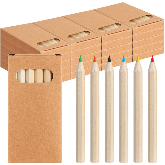 TSIS MHUO mini colored pencils in six colors in a kraft box ideal for classroom gifts.