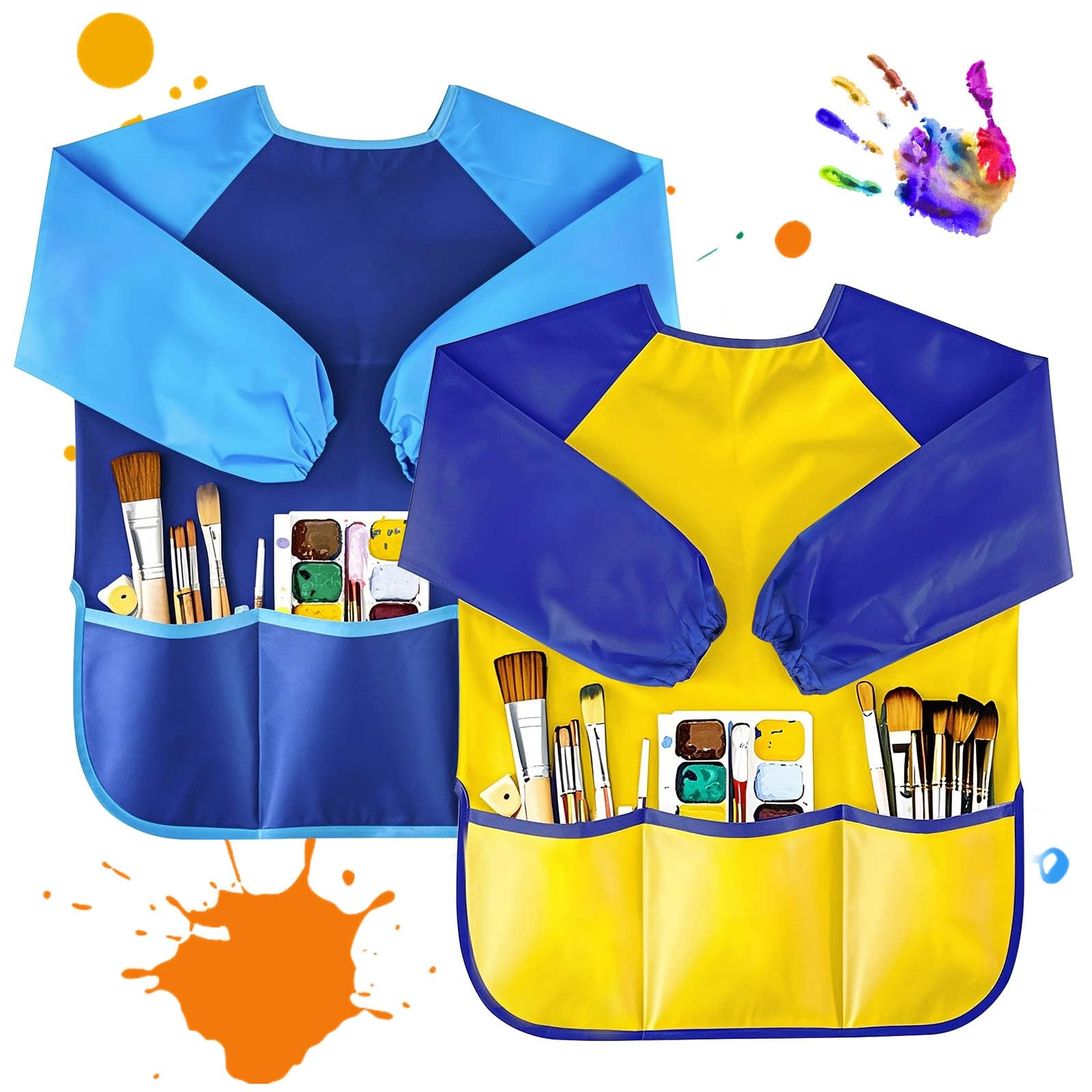 Tskcos kids art smock with long sleeves protects clothes during painting.