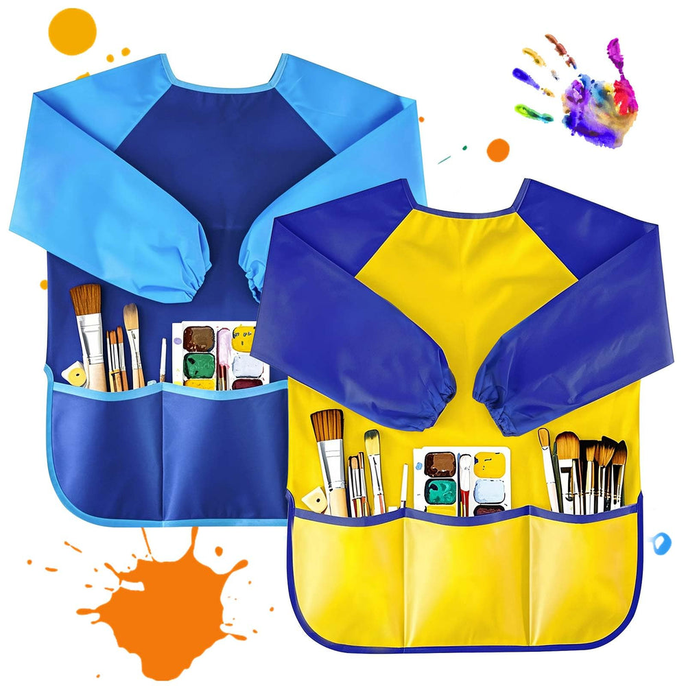 Tskcos kids art smock with long sleeves protects clothes during painting.