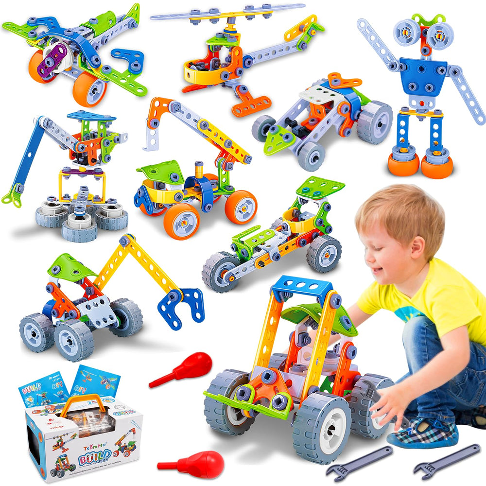 Tsomtto 10-in-1 tower crane model inspires creative engineering play and fine motor practice.