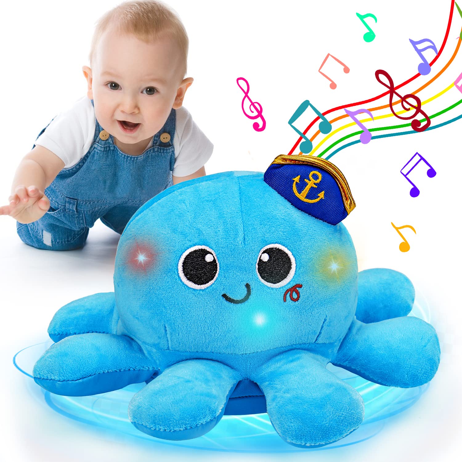 Tsomtto baby octopus crawling toy with lights supports tummy time and movement