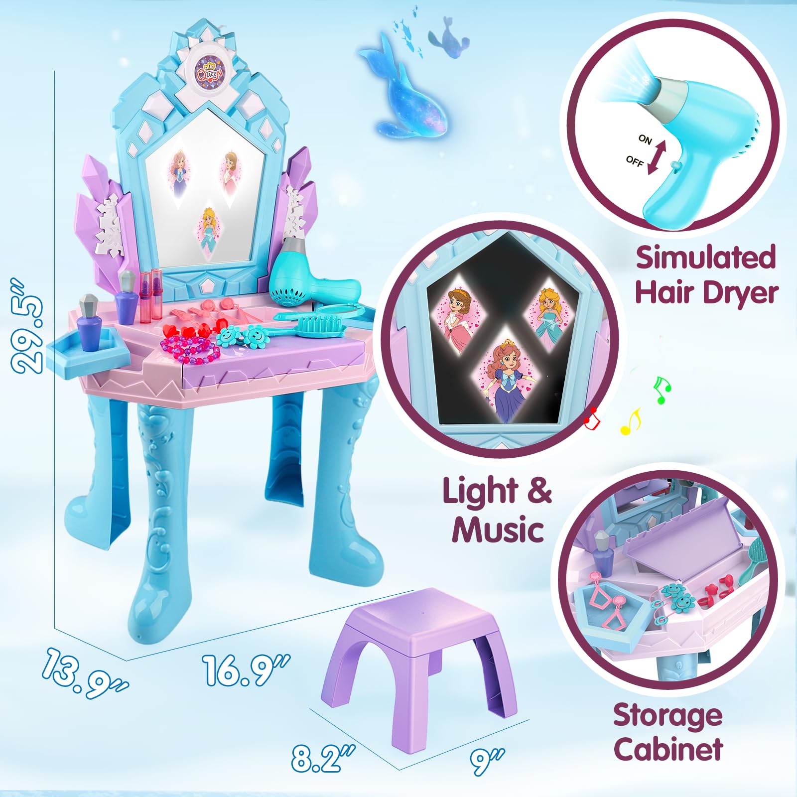 Tsomtto Frozen vanity chair provides comfy seating for kids during pretend makeup sessions.