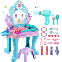 Tsomtto Frozen vanity table with mirror offers a magical play space for imaginative dressing.
