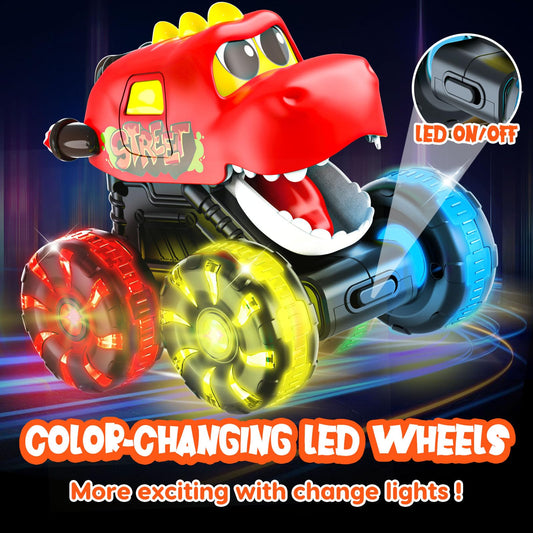 Tsomtto Monster Truck Dinosaur Triceratops with bright LED wheels engages little hands