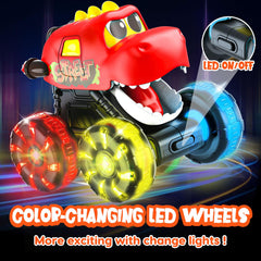 Tsomtto Monster Truck Dinosaur Triceratops with bright LED wheels engages little hands