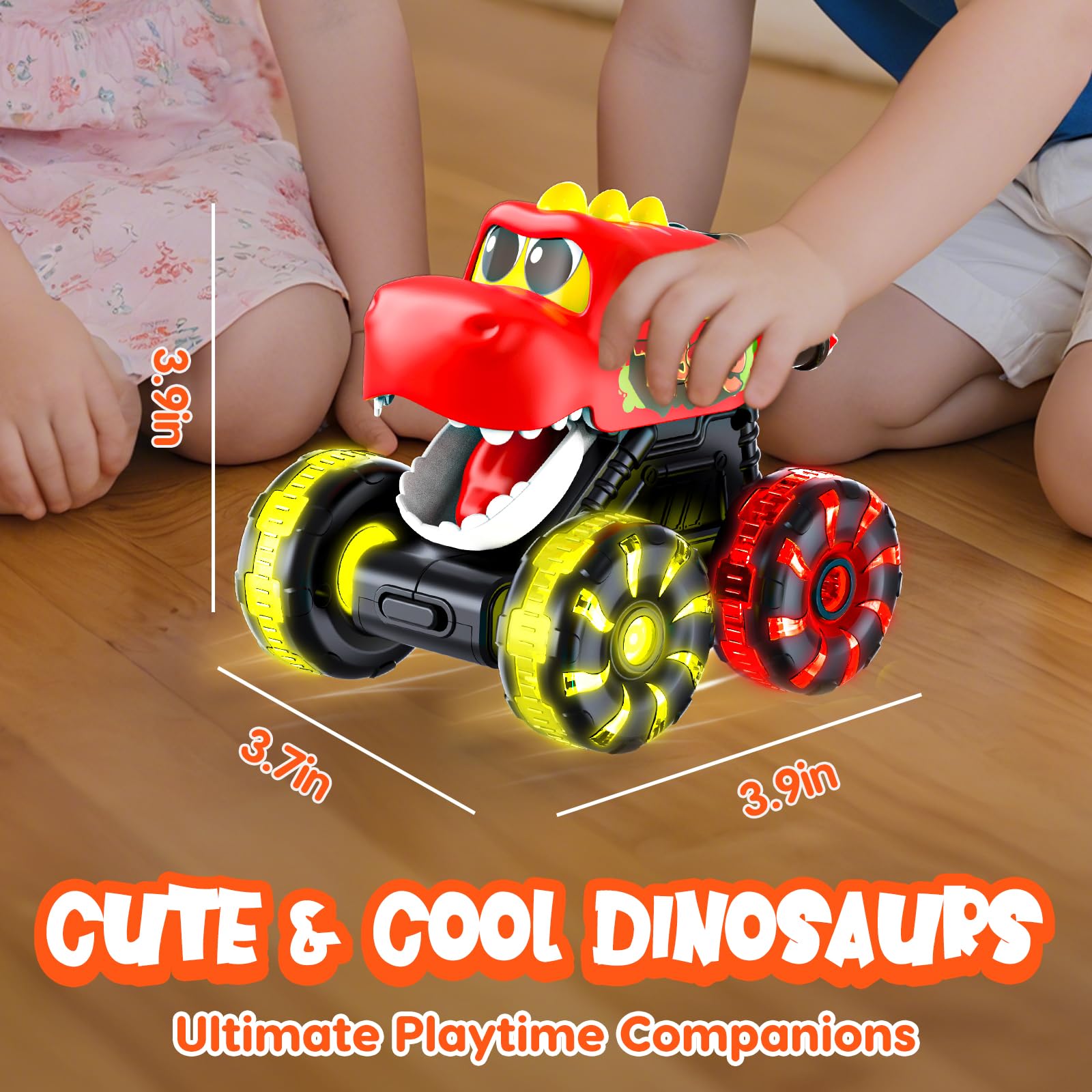 Tsomtto Monster Truck press-and-go feature powers quick dino dashes