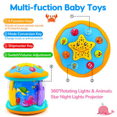 Tsomtto Ocean Projector 360-degree rotation creates immersive underwater visuals for infants.