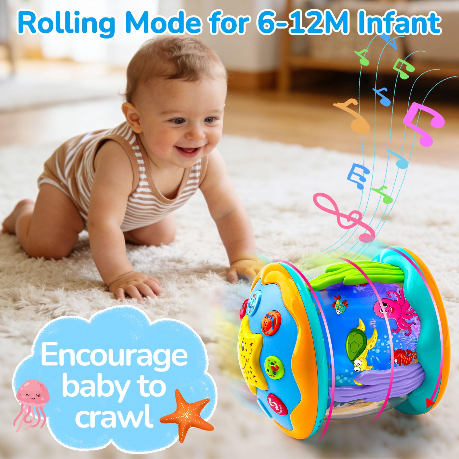 Tsomtto Ocean Projector plays melodies to entertain and soothe baby.