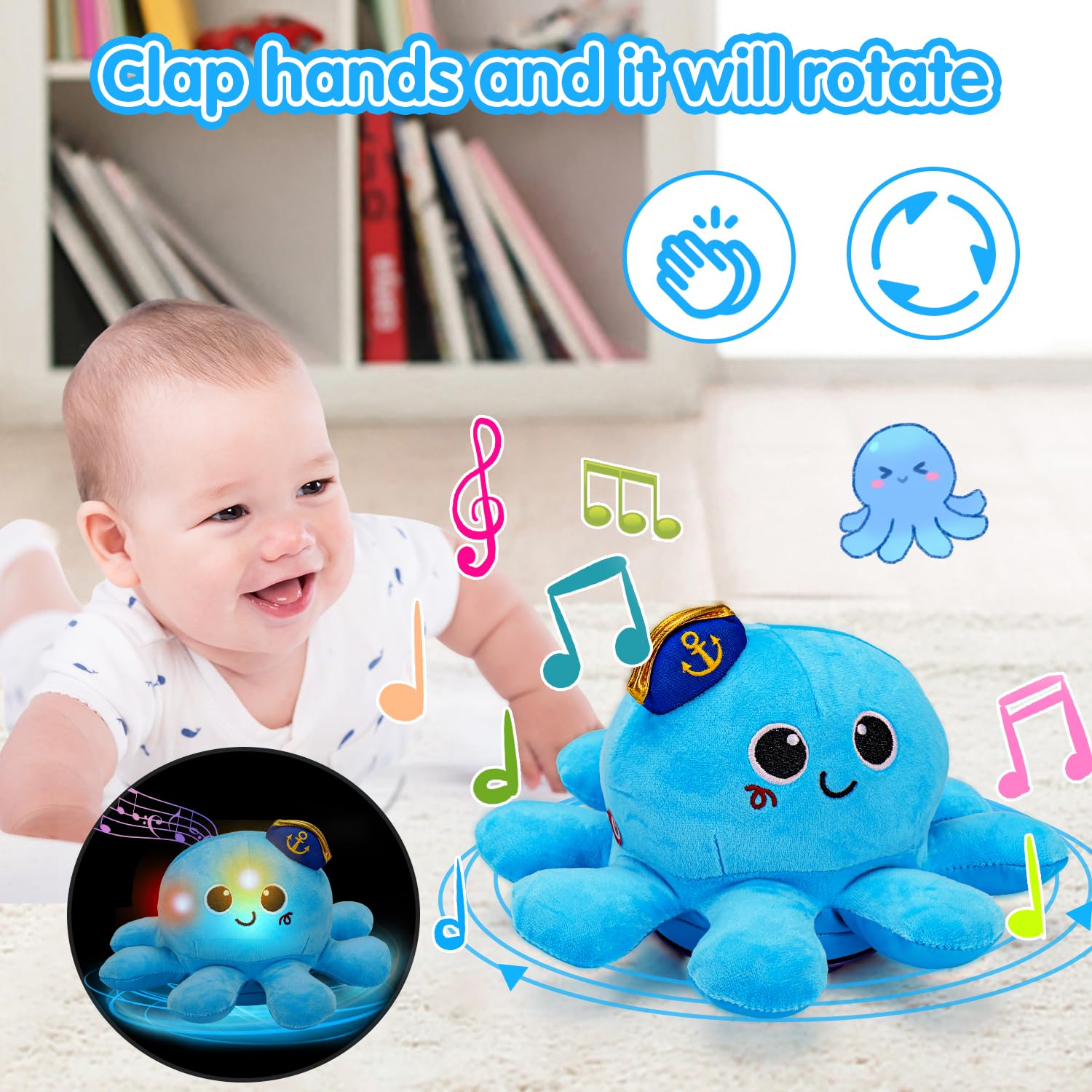 Tsomtto octopus dancing toy with lights engages baby during play