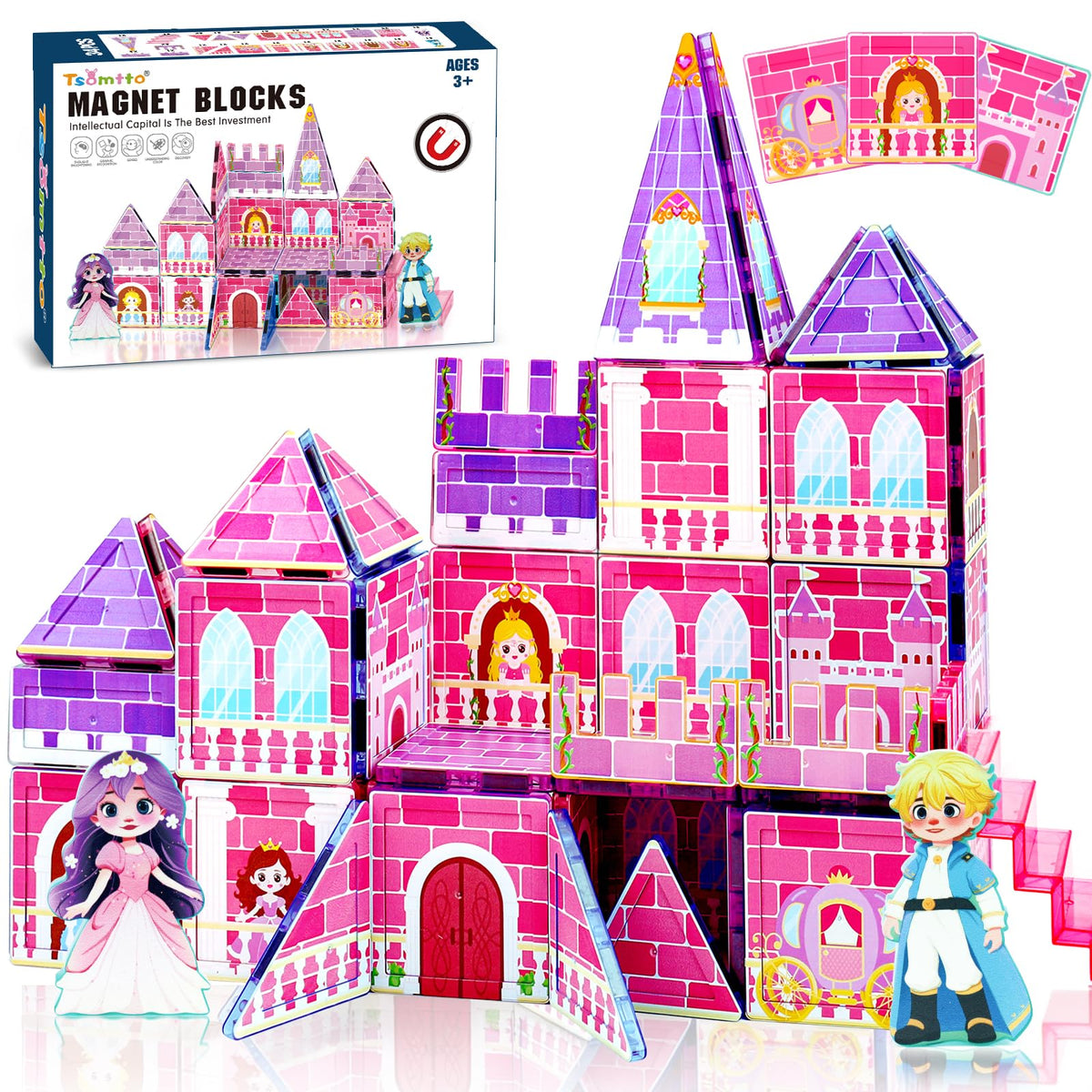 Tsomtto Princess Magnetic Tiles castle assembly for imaginative play and fine motor growth.