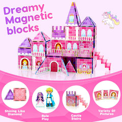 Tsomtto Princess Magnetic Tiles magnets connect easily for quick building sessions.
