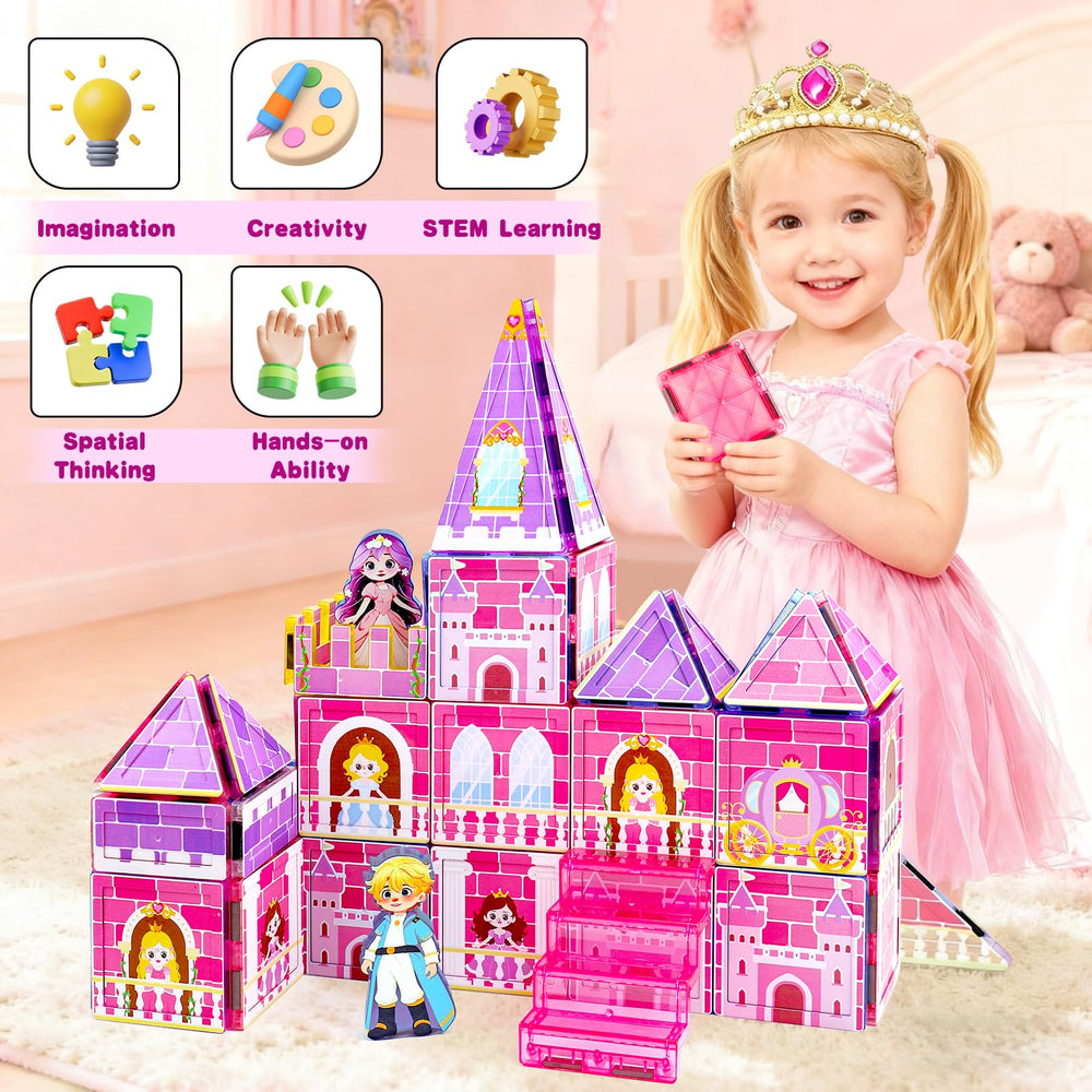 Tsomtto Princess Magnetic Tiles family play promoting bonding and creative thinking.