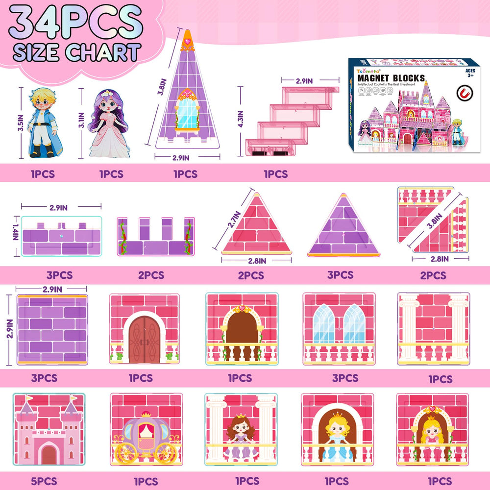 Tsomtto Princess Magnetic Tiles princess figures for storytellng and role-play fun.