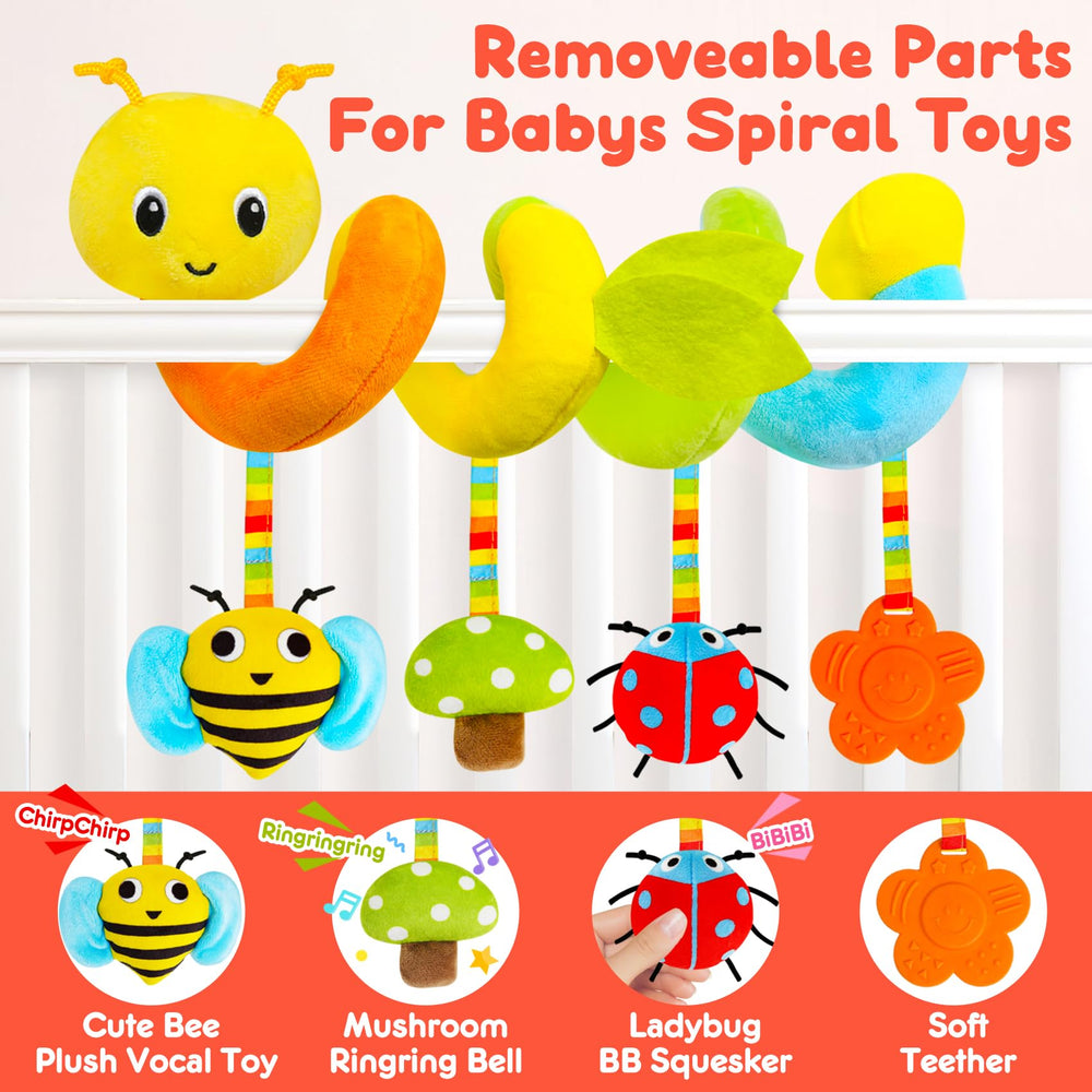 TSYAN car seat toy showing bells and BB squeaker for auditory exploration