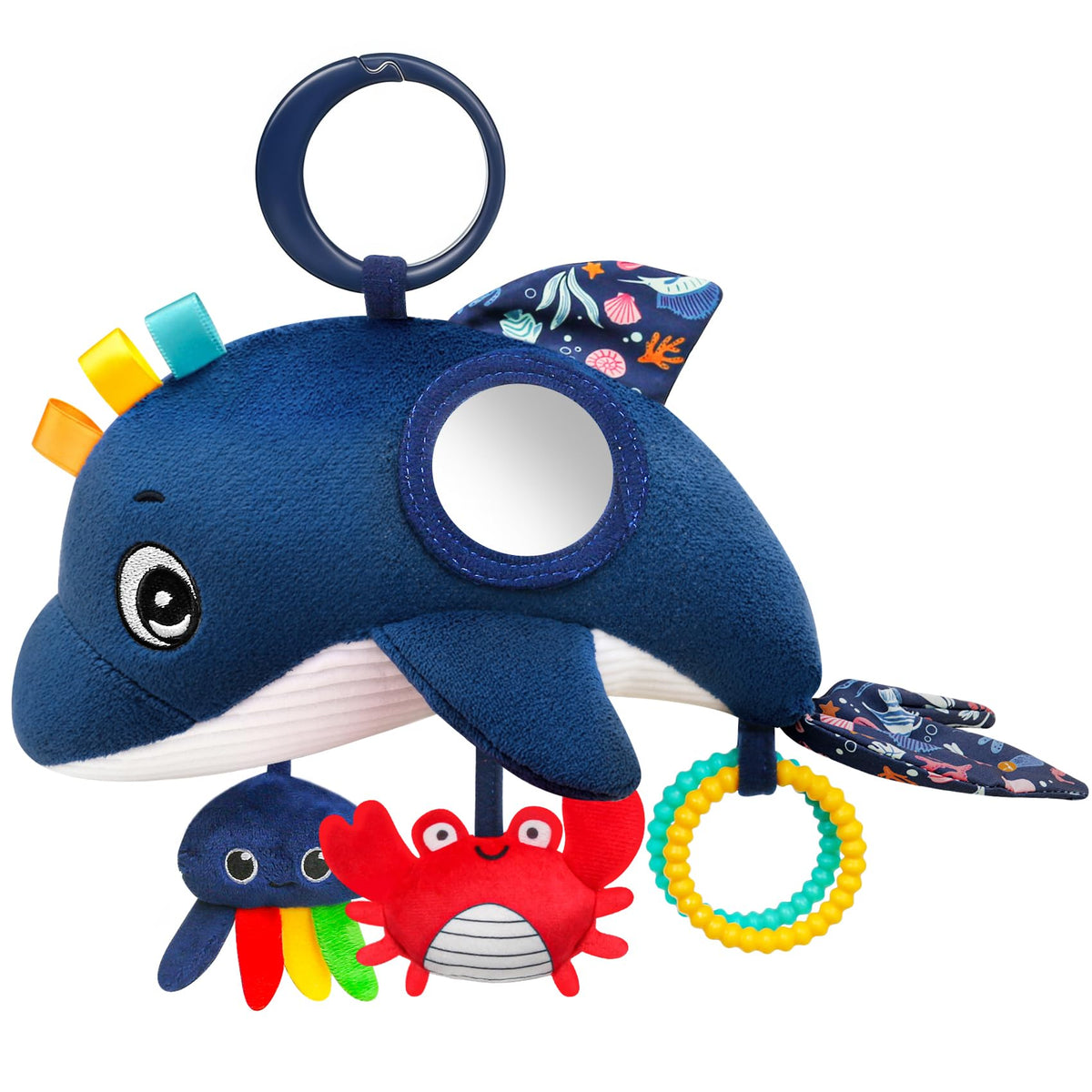 TSYAN car seat toy whale for visual tracking during travel.