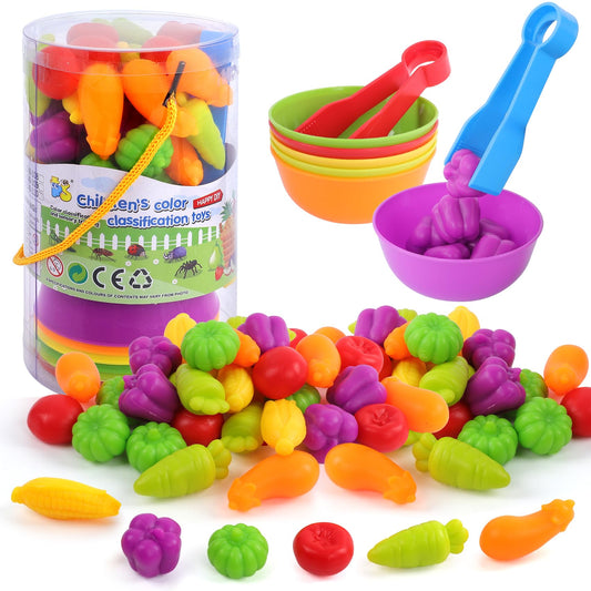 TSYAN counting vegetables sensory set with color bowls for sorting practice.