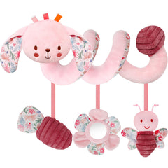 TSYAN spiral car seat toy with pink rabbit bells for engaging sensory play.