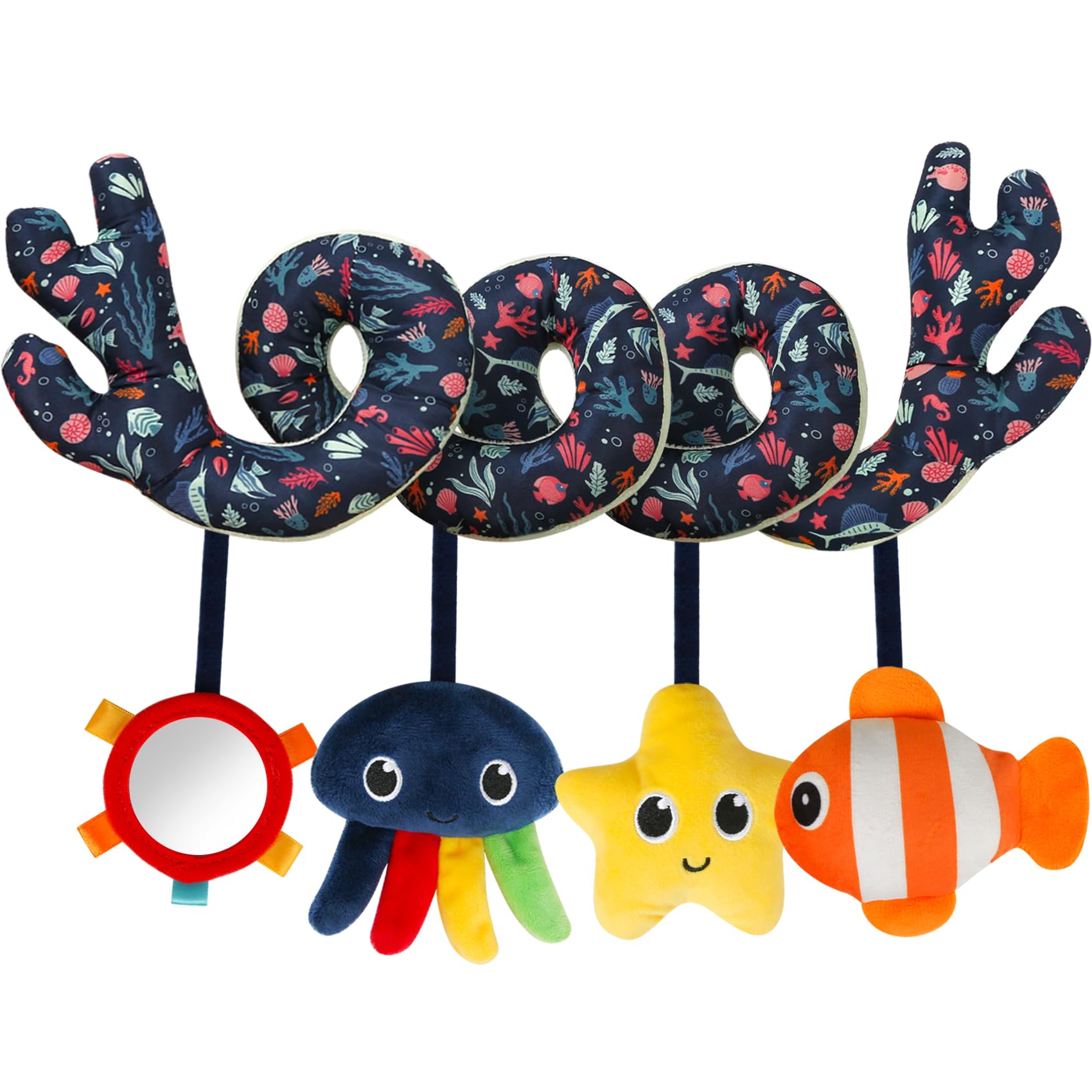 TSYAN spiral car seat toy with ocean themes for teething and play.