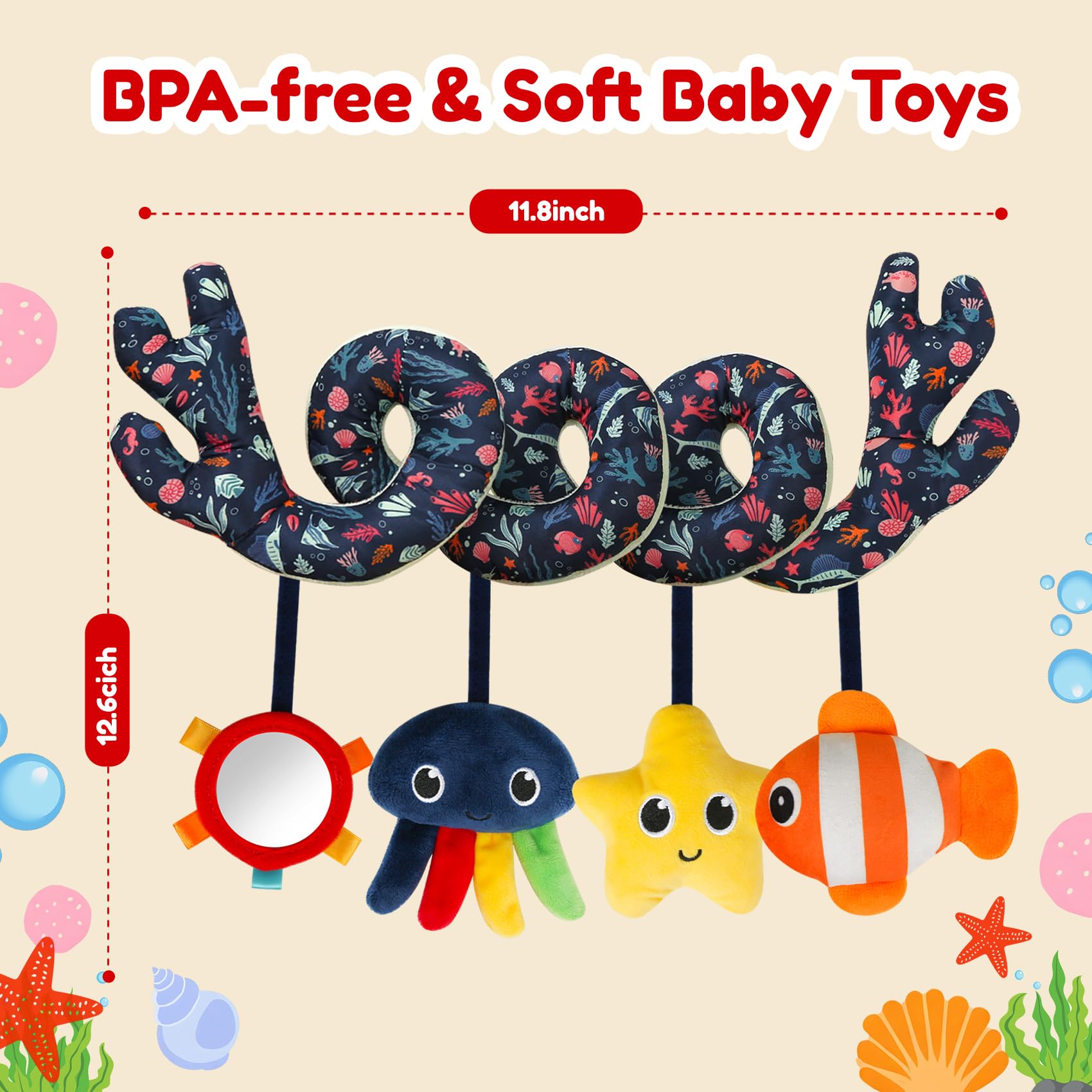 TSYAN ocean-themed plush engages visual tracking with bright colors.