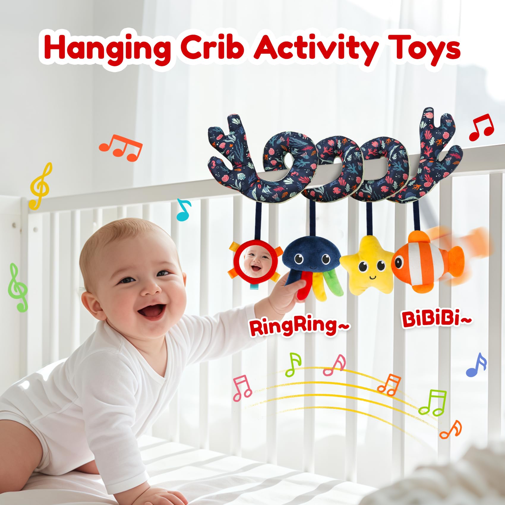 TSYAN spiral toy attaches to crib arms and car seats securely.
