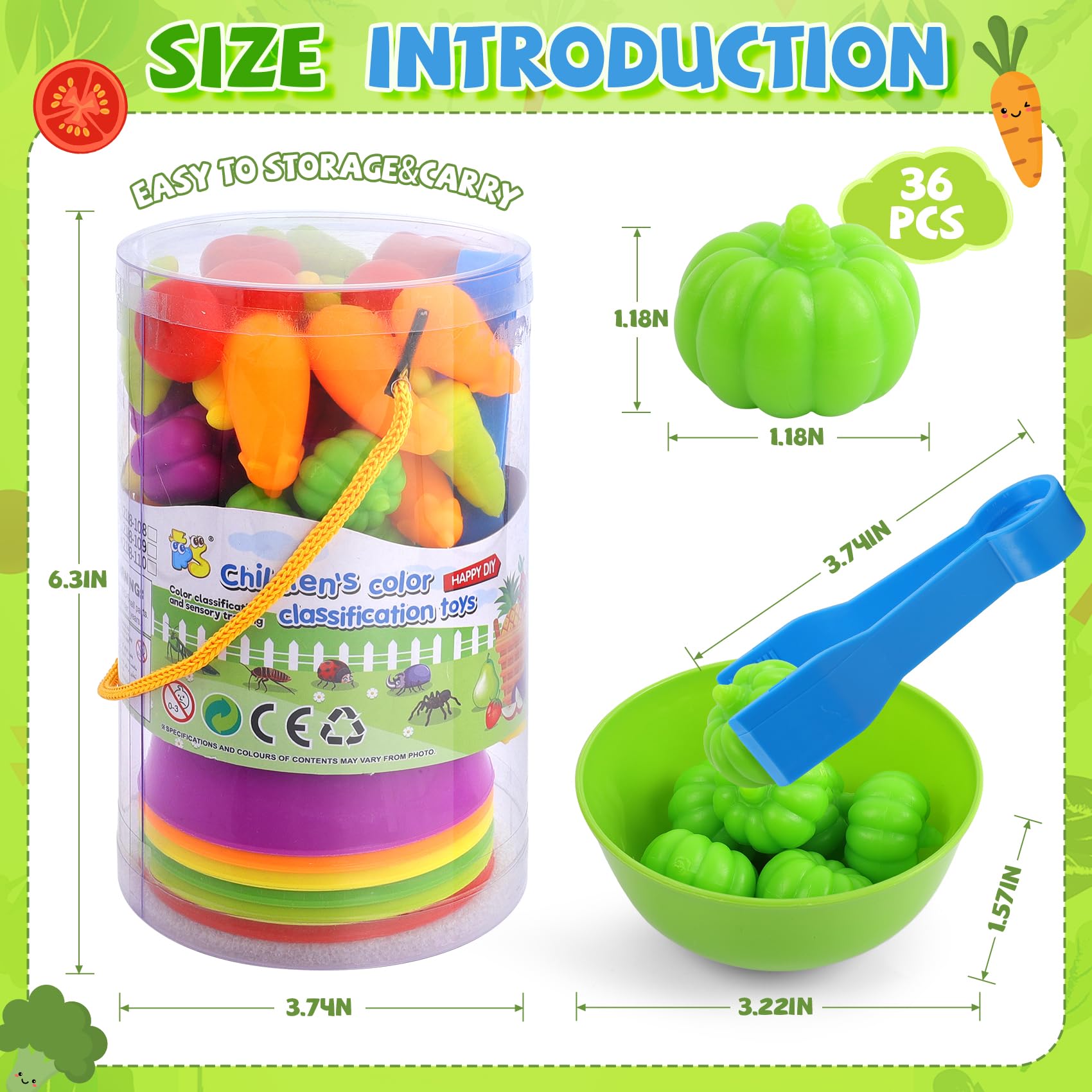 TSYAN vegetable counting game with tweezers to boost fine motor skills.