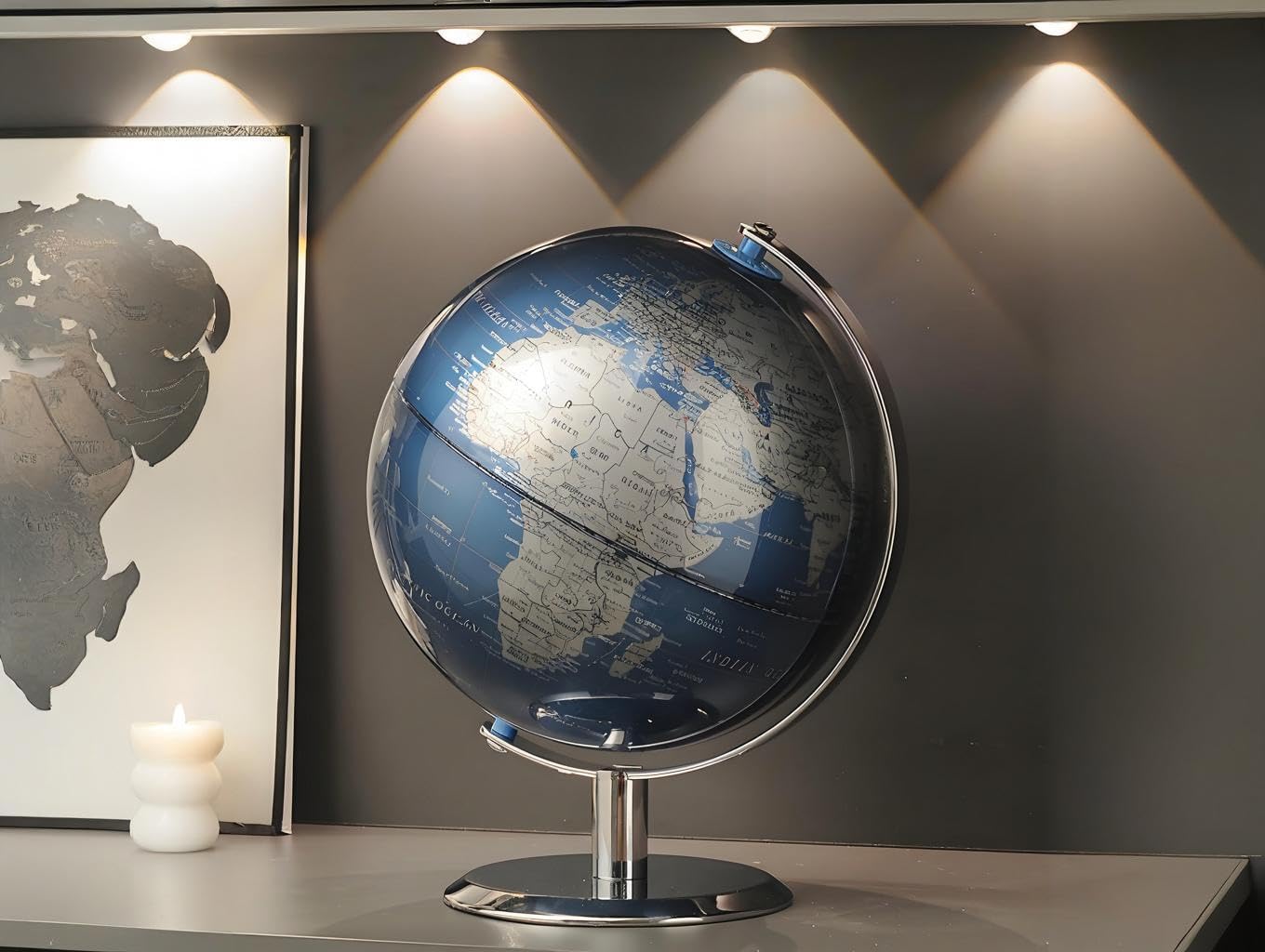 TTKTK World Globe with stainless stand complements modern office decor