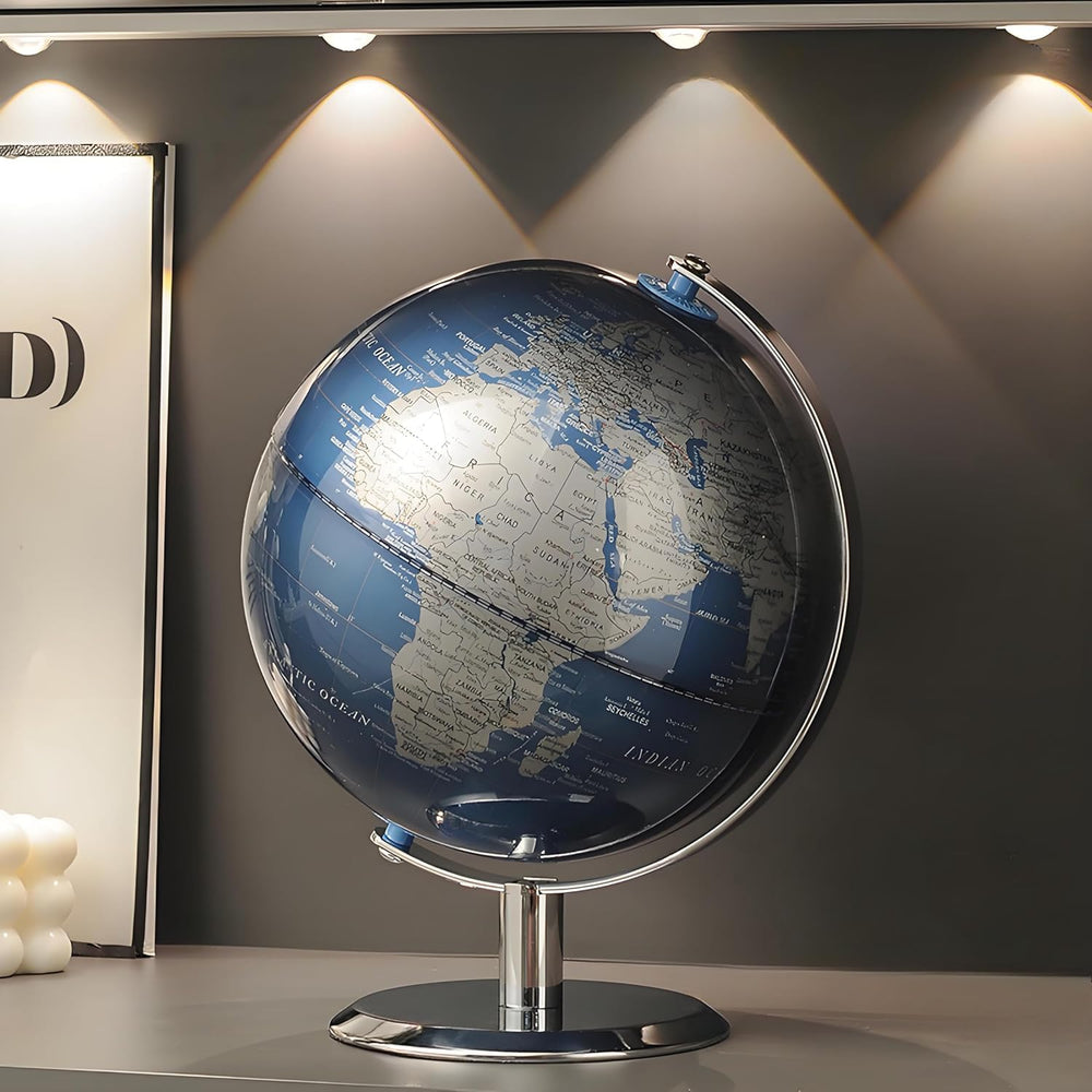 TTKTK World Globe with stainless steel stand on a desk, ideal for study and decor