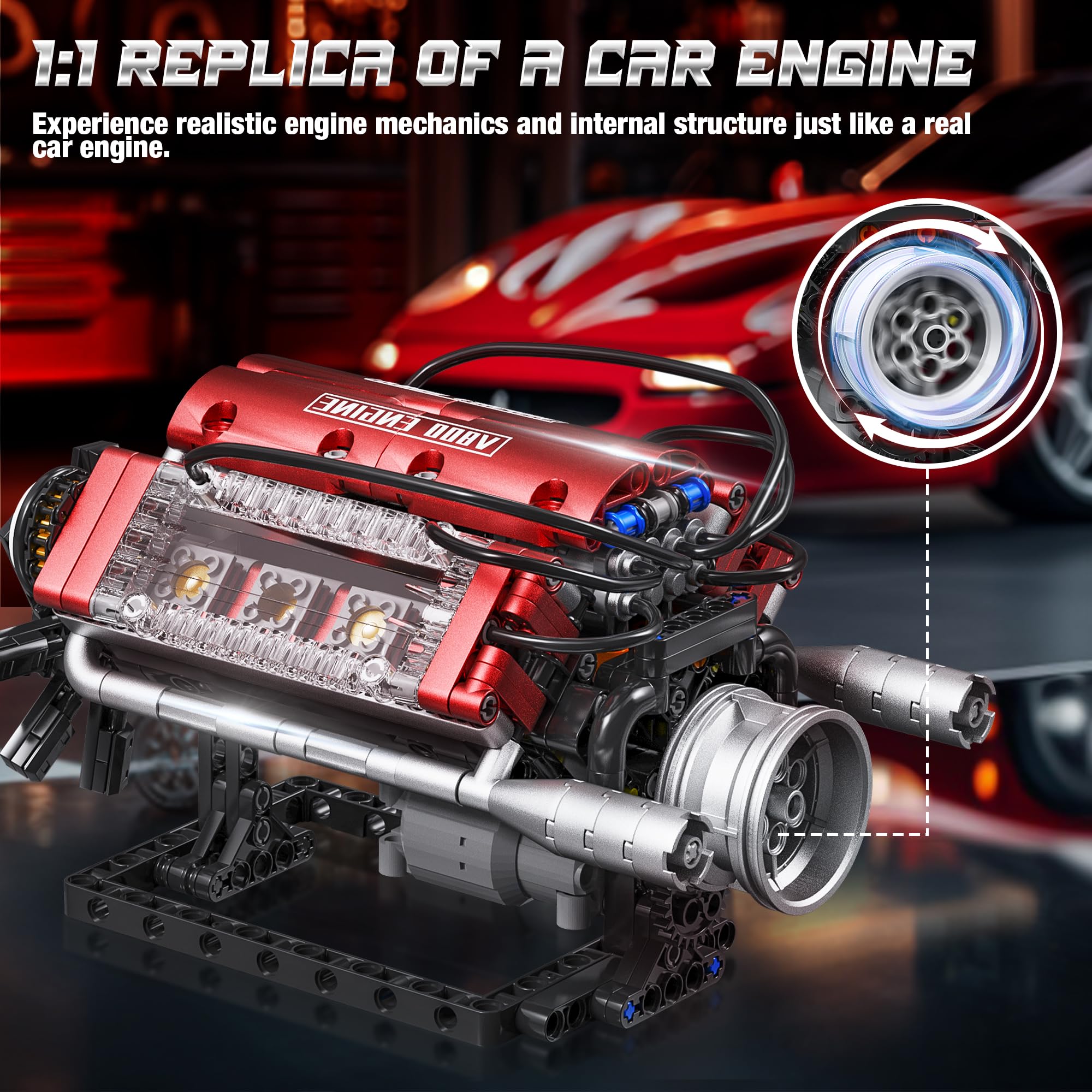 Tuajixz V8 engine model kit cooling fan rotation demonstrates realistic engine cooling benefits.