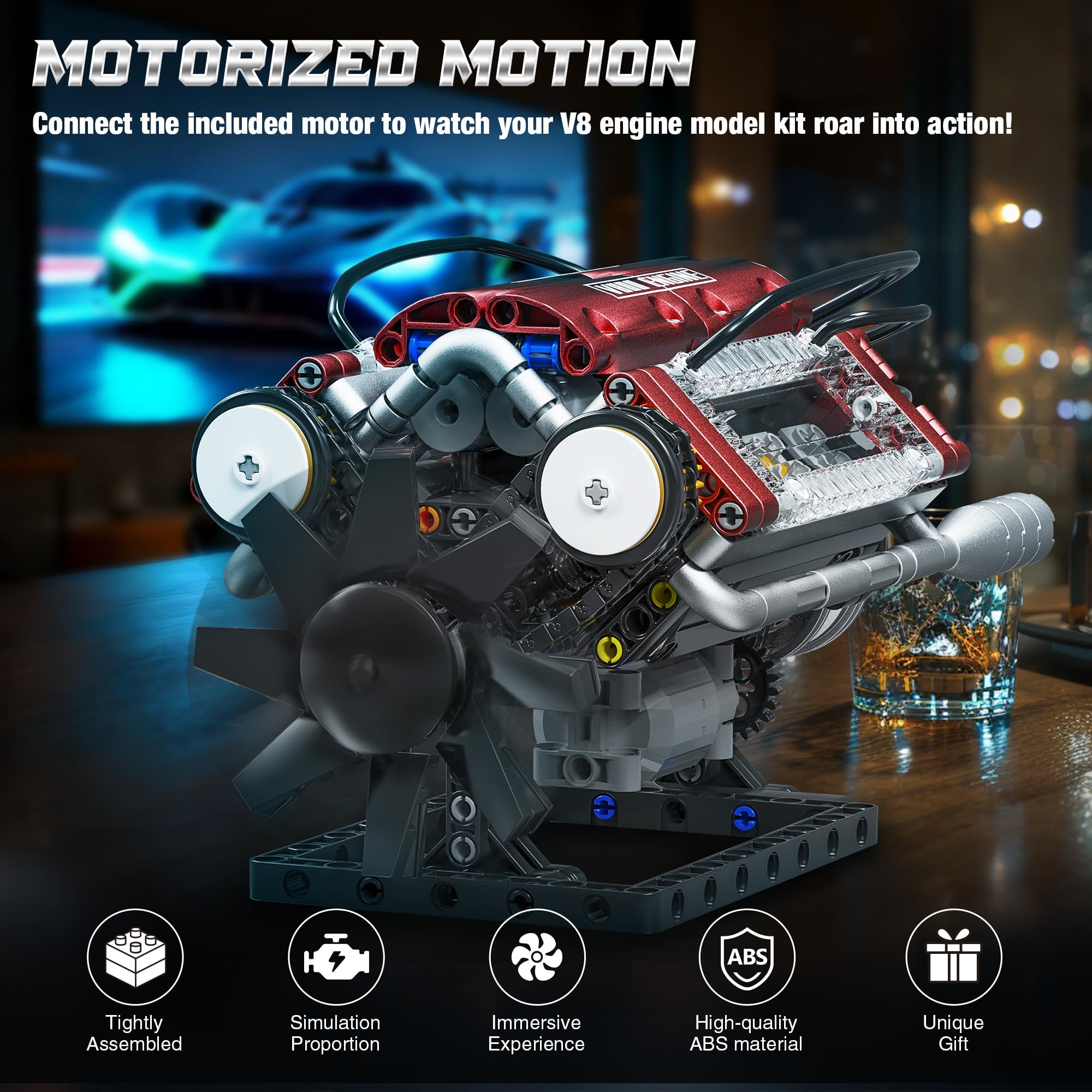 Tuajixz V8 engine model kit crankshaft rotation demonstrates mechanical motion and curiosity.