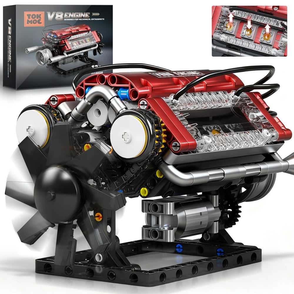 Tuajixz V8 engine model kit shows pistons movement for hands-on learning.