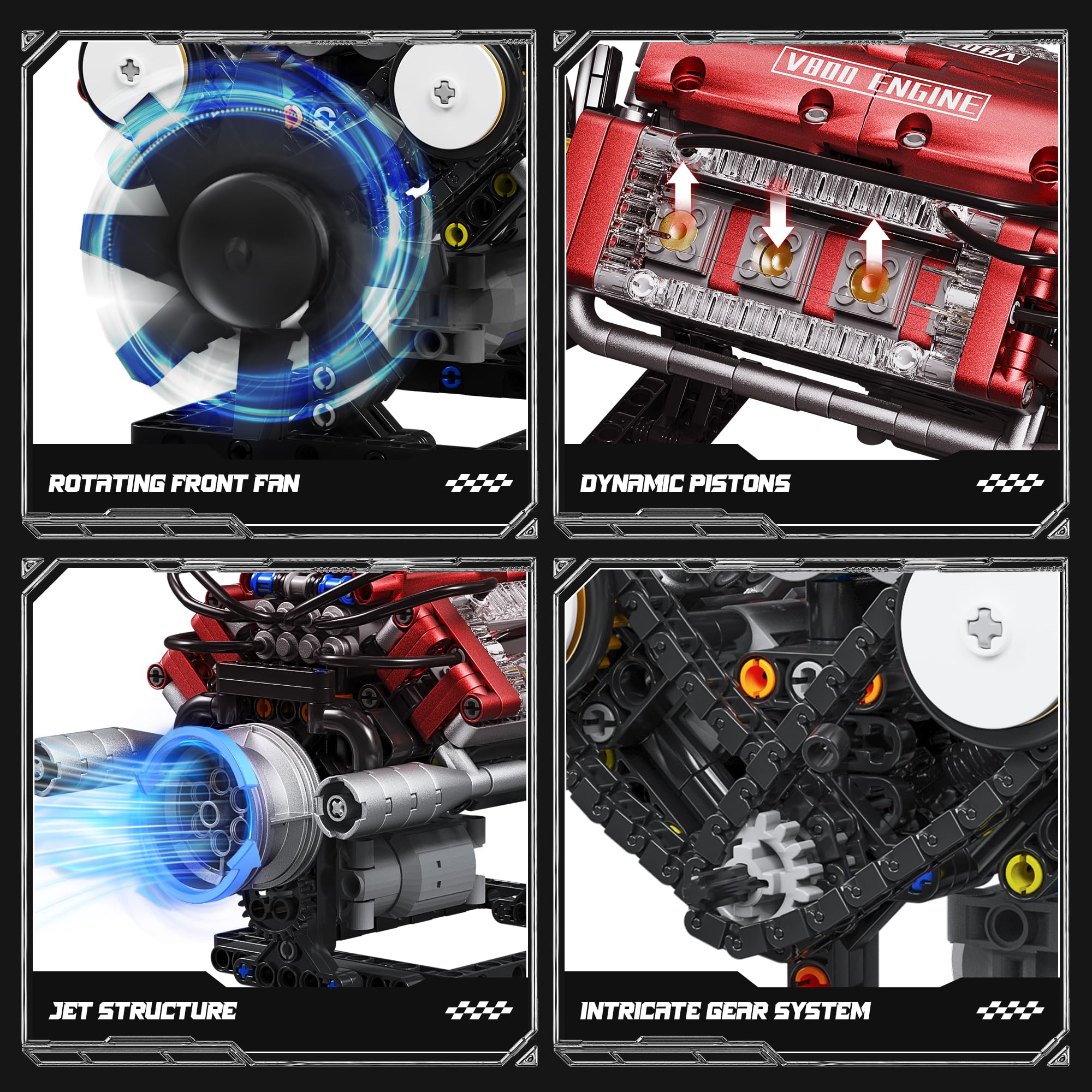 Tuajixz V8 engine model kit shows visible parts for clear, hands-on exploration and display.