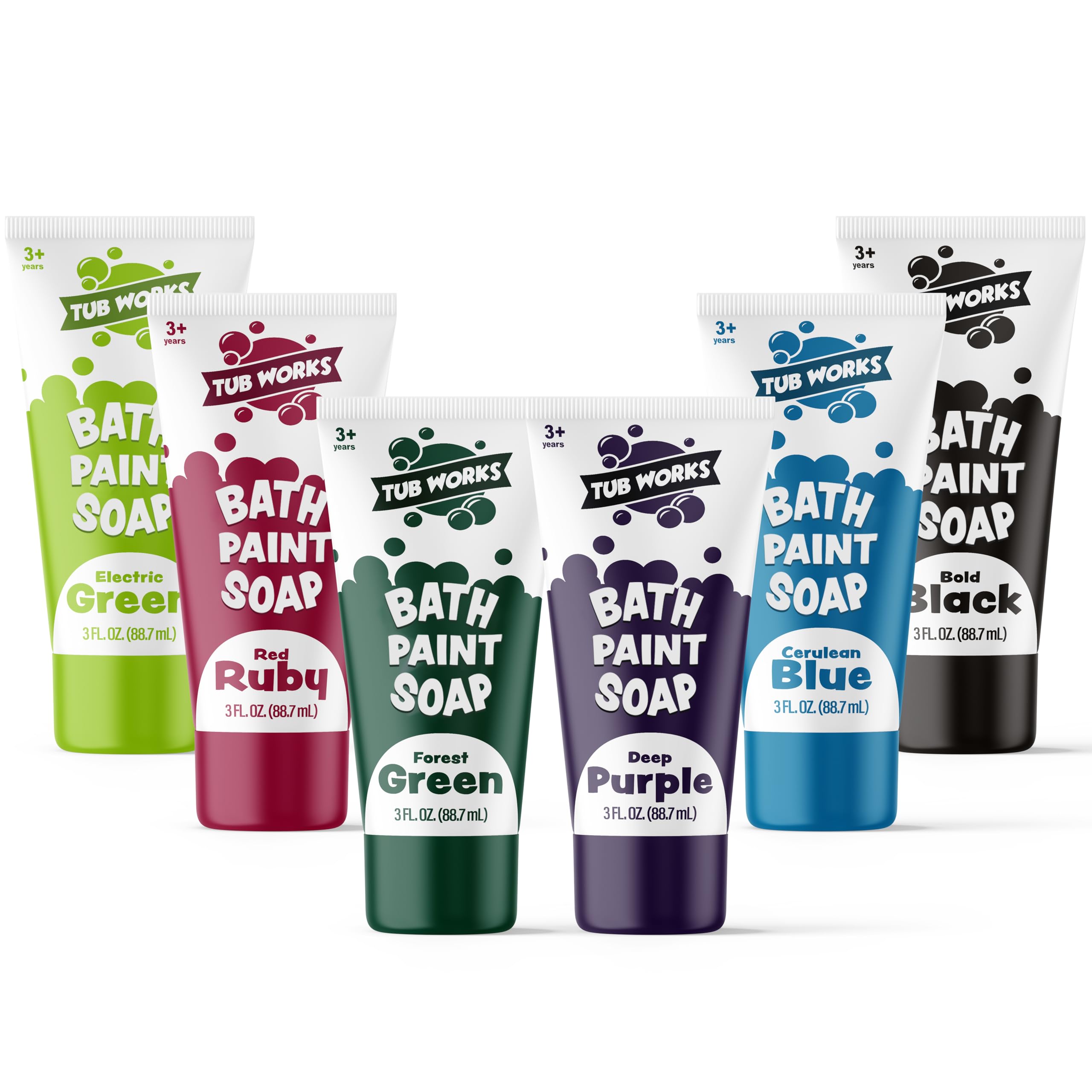 Tub Works Bath Paint Soap six-pack on tub edge for creative play in bath time