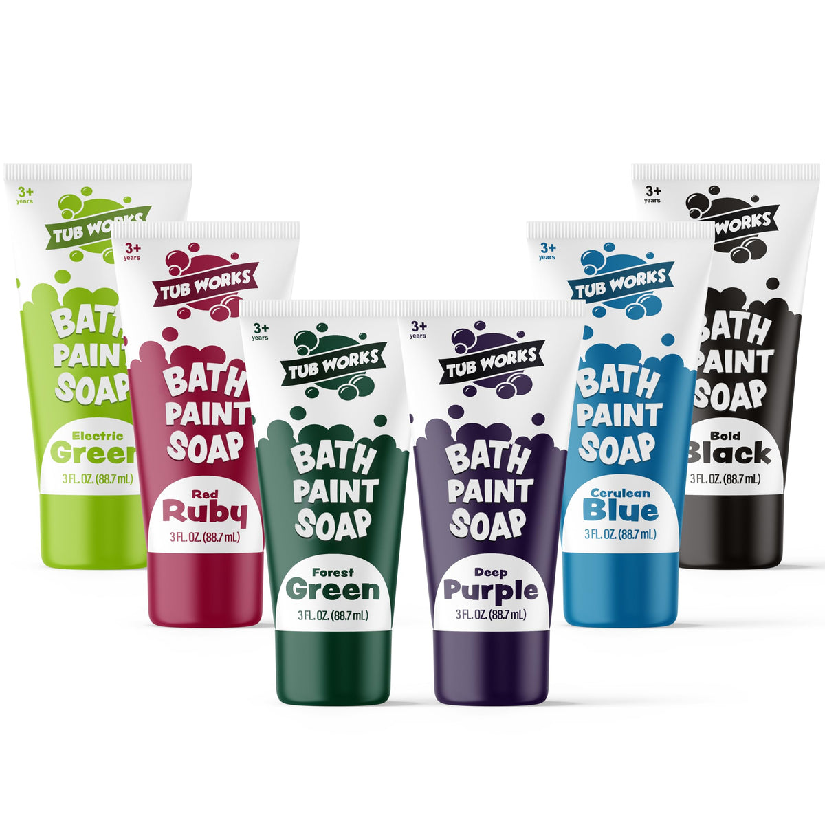 Tub Works Bath Paint Soap six-pack on tub edge for creative play in bath time