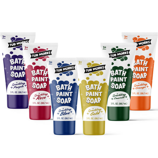 Tub Works Emerald bath paint soap on tub wall for creative coloring sessions.