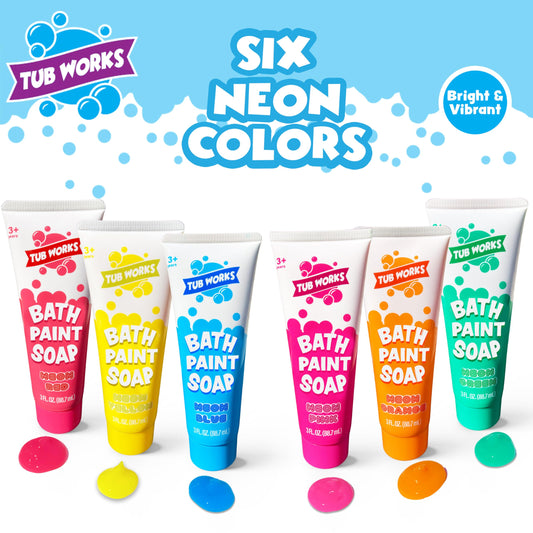 Tub Works Neon Bath Paint Soap blue tube on tub wall inspires color mixing