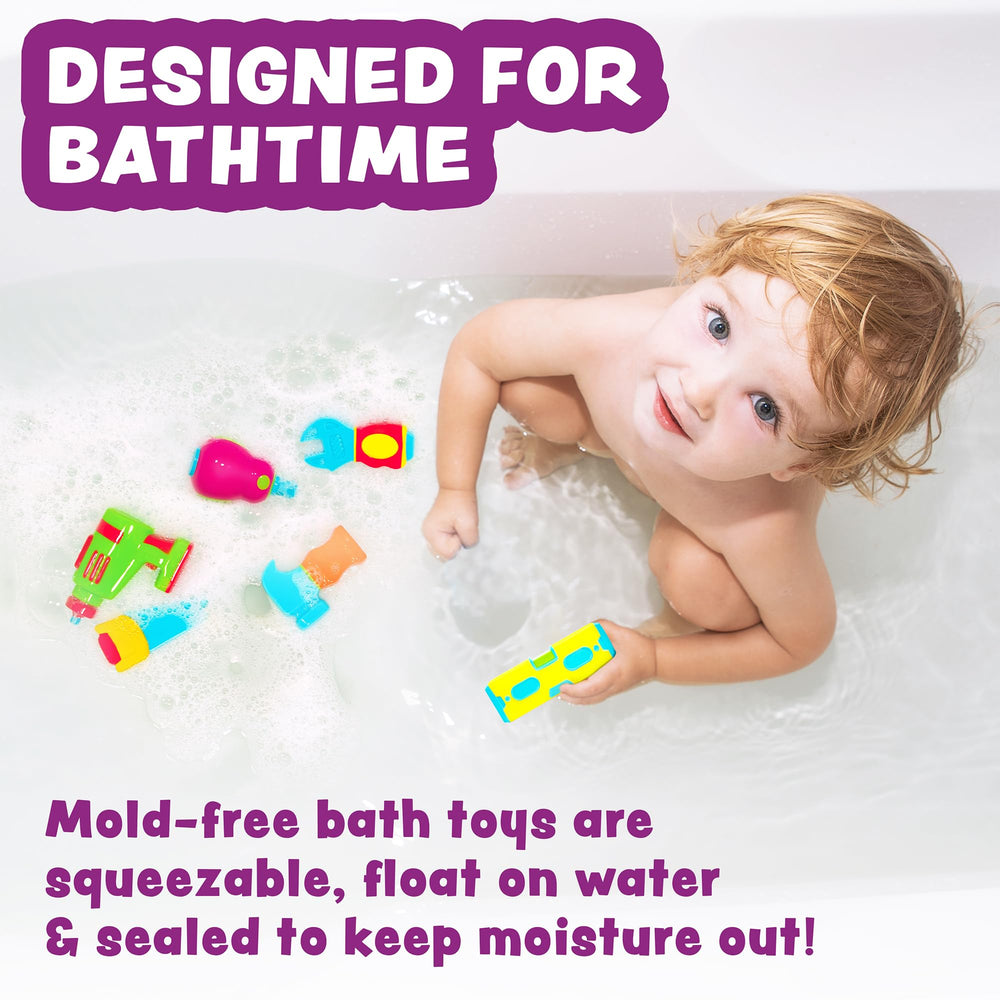 Tub Works Tools drill bath toy floats and squeezes for splashy learning.