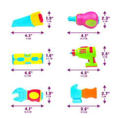 Tub Works Tools soft squeezable bath toy is gentle on little hands.