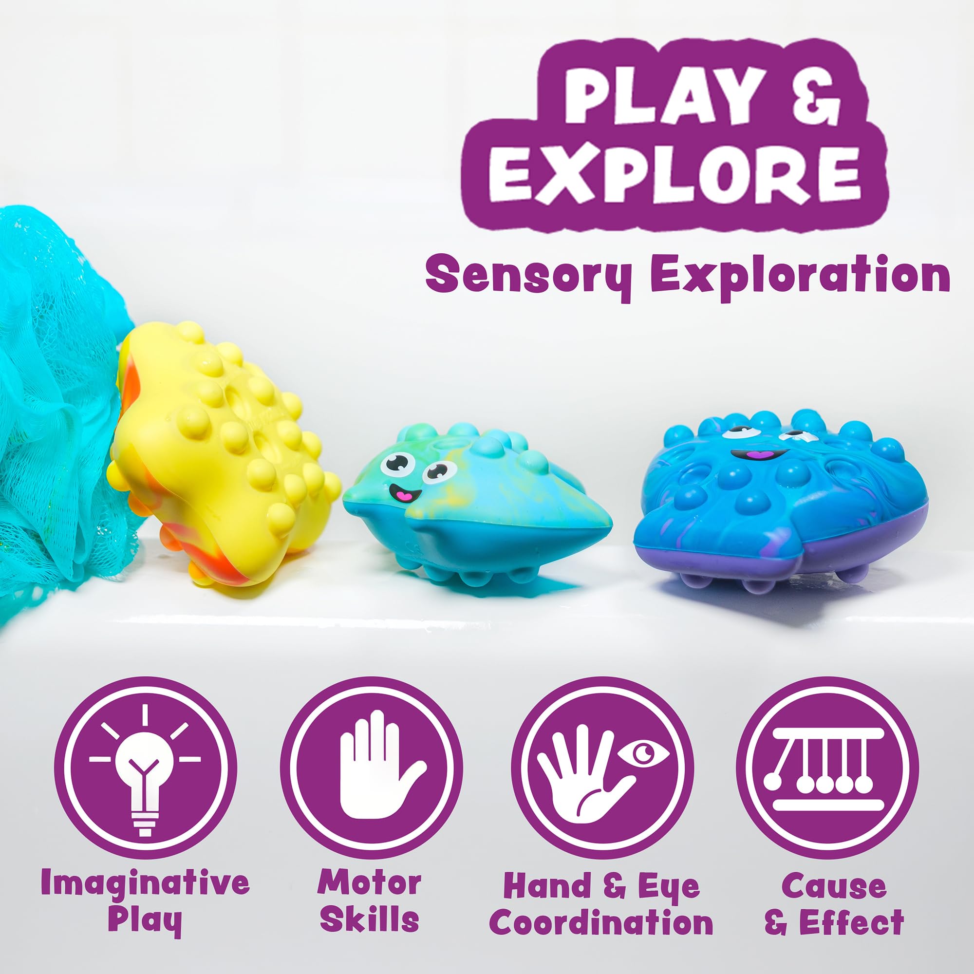 Tub Works Tub Poppers toddler hands squeezing a pop