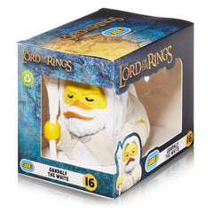 TUBBZ Gandalf the White cosplaying duck beside the Lord of the Rings logo for display.