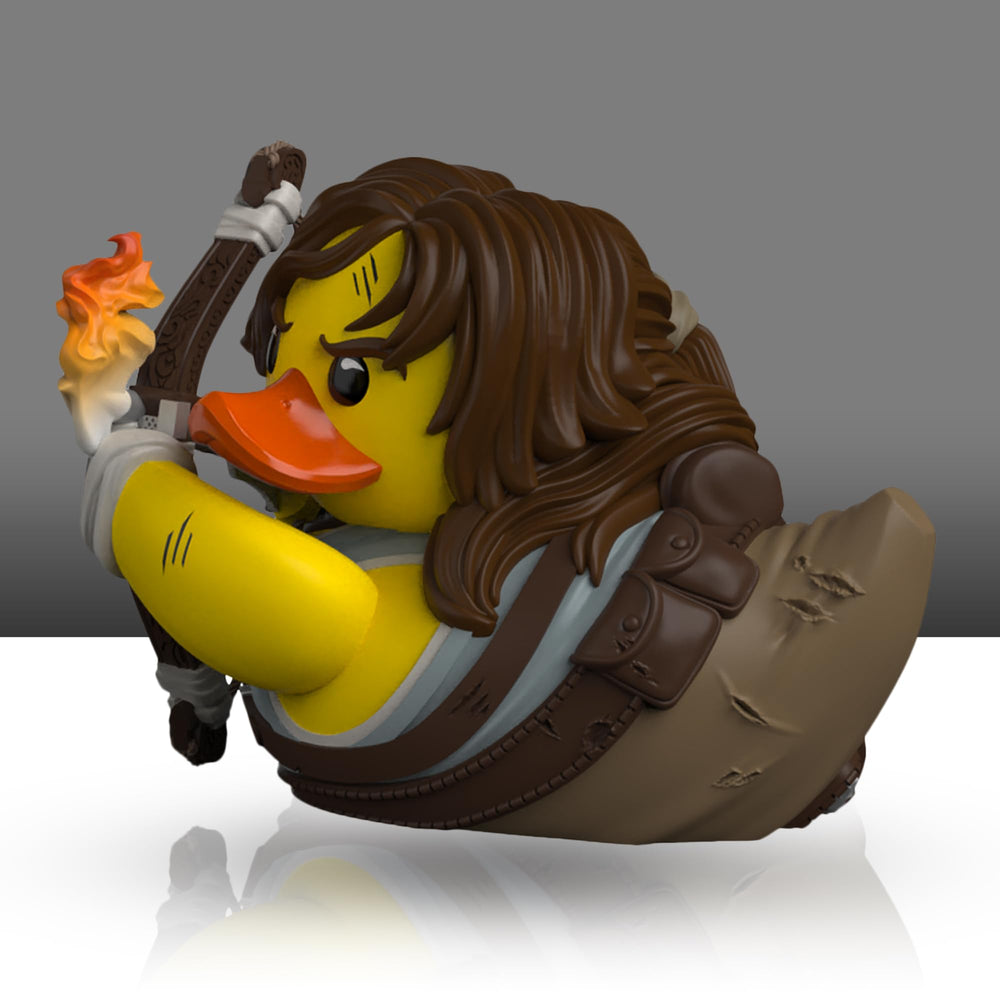 TUBBZ Lara Croft duck packaged display case enhances showroom-worthy presentation.