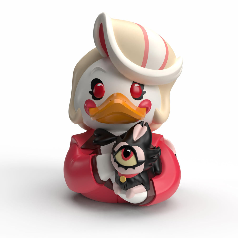 TUBBZ Hazbin Charlie Morningstar duck on display, ideal shelf centerpiece.