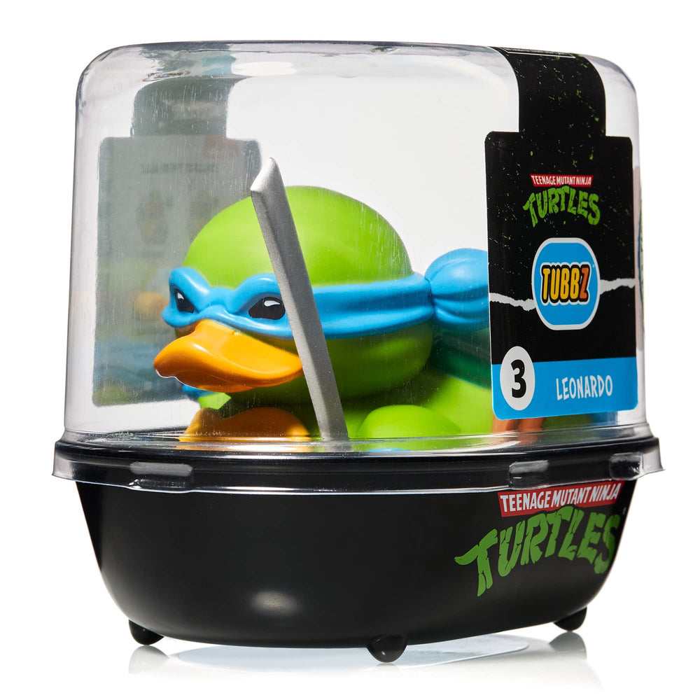 TUBBZ Leonardo display-case duck ready to showcase TMNT memorabilia.