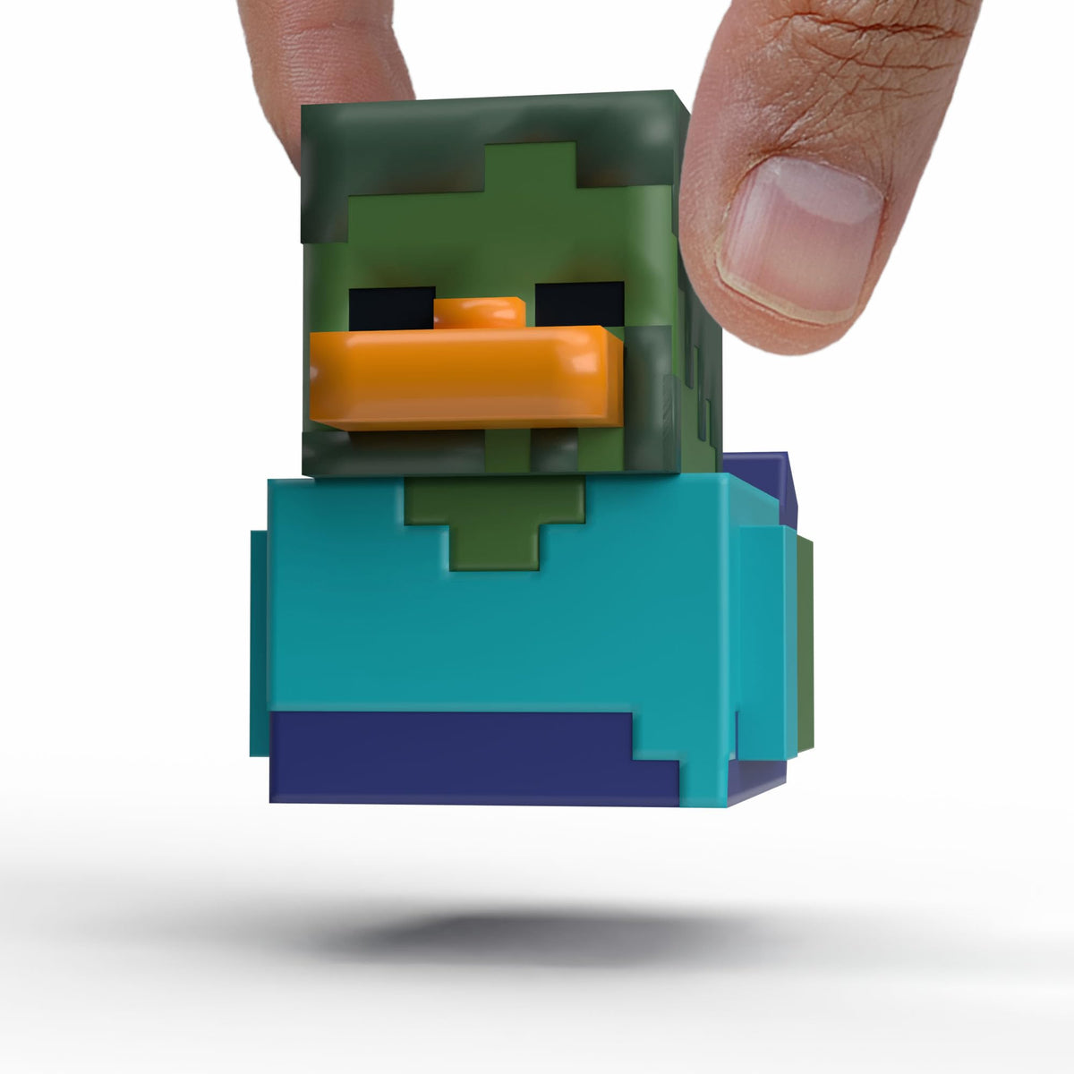 TUBBZ Minecraft Zombie mini duck in a bathtub display on a shelf